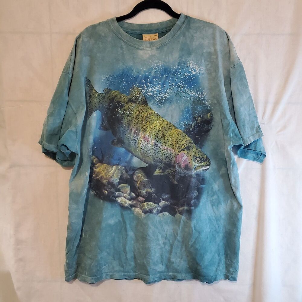 Vintage 2000 The Mountain Rainbow Trout Graphic Print T-shirt Mens 2XL Tie Dye